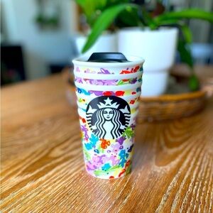 NEW Starbucks Collectible 2016 Spring Floral Ceramic Travel Tumbler 10 fl oz.